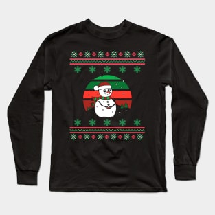 Snowman Santa Hat Faux Ugly Christmas Sweater Funny Holiday Design Long Sleeve T-Shirt